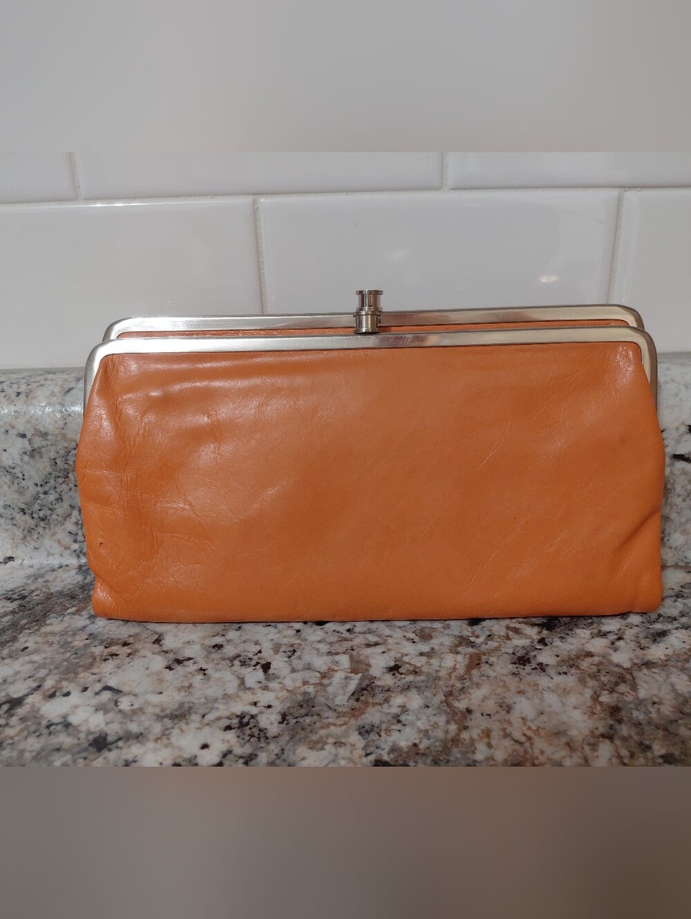 HOBO Orange Leather Lauren Clutch Wallet With Double Kisslock